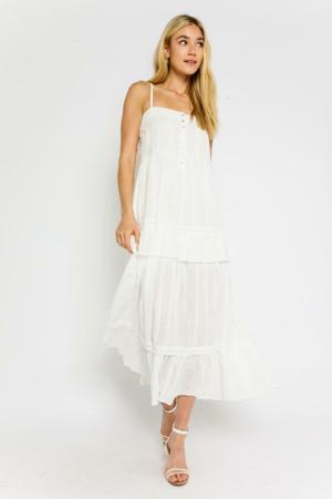 Olivaceous Melina White Tiered Midi Tank Dress