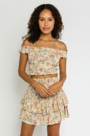 Olivaceous Lizza Taupe Floral Two-Piece Ruffle Mini Dress