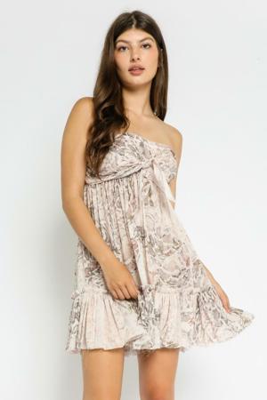 Olivaceous Canyon Sunset Taupe Snake Strapless Mini Dress