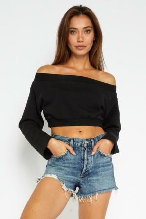 Olivaceous Play All Day Black Off-The-Shoulder Sweatshirt