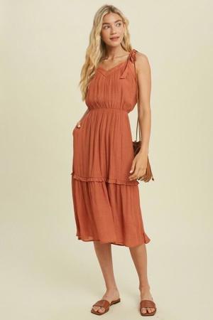 Wishlist WHY Wait Brick Tie-Strap Midi Dress