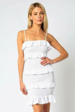 Olivaceous Major Flirt White Smocked Mini Dress