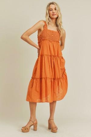 Lush Savanna Orange Rust Crochet Midi Dress