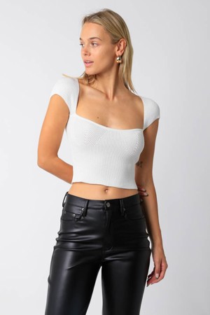 Olivaceous Emma Ivory Cap Sleeve Crop Top
