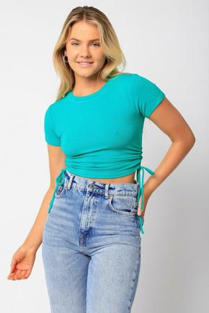Olivaceous Cece Green Drawstring Crop Top