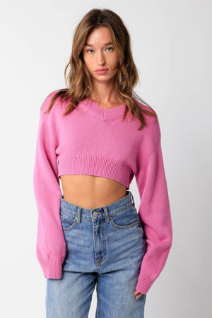 Olivaceous Mandie Pink V-Neck Sweater Crop