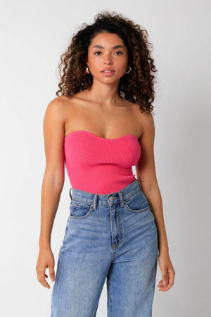 Olivaceous Leah Pink Ribbed Tube Top