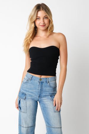 Olivaceous Leah Black Ribbed Tube Top
