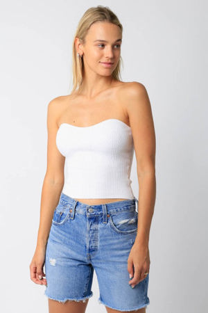 Olivaceous Leah White Ribbed Tube Top