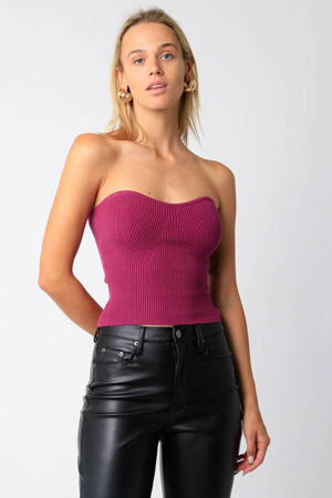 Olivaceous Leah Magenta Ribbed Tube Top