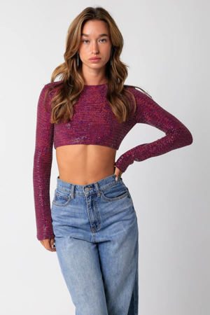 Olivaceous After Party Fuchsia Lurex Crop Top