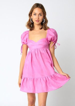 Olivaceous Jessie Pink Linen Babydoll Mini Dress