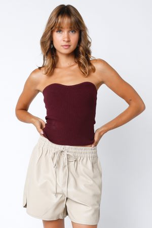 Olivaceous Leah Wine Ribbed Tube Top