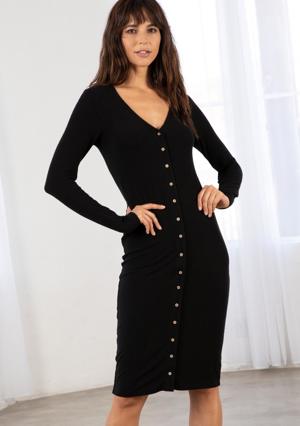 Lovestitch Lunar Ribbed Button Front Midi Dress