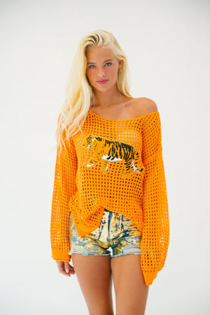 Judith March Tiger Orange Crochet Top