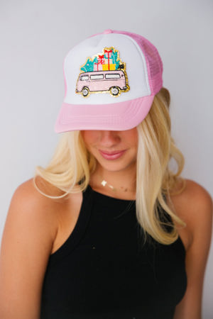 Judith March Holiday Van Pink Trucker Hat