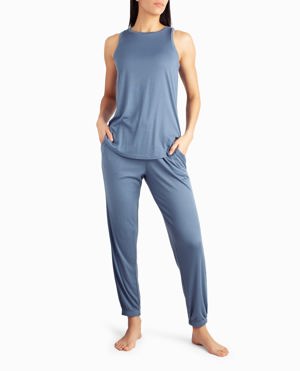 Nicole Miller Ribbed High Neck Tank And GYM Pant Two-Piece Sleepwear Set
