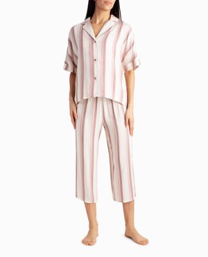 Nicole Miller Woven Shirt And Capri Two-Piece Sleepwear Set