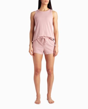 Nicole Miller Ribbed High Neck Tank And Short Two-Piece Sleepwear Set