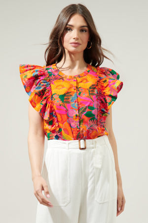 Sugarlips Idalia Floral Vance Button Front Blouse