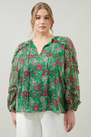 Sugarlips Roxie Floral Ammabella Ruffle Blouse Curve
