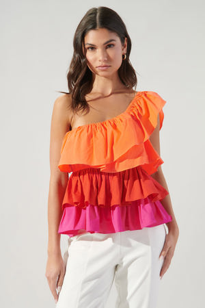 Sugarlips Luciana Colorblock One Shoulder Ruffle Blouse