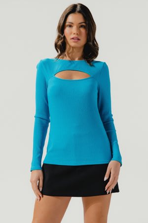 Sugarlips Cecile Long Sleeve Ribbed Knit Cut Out Top