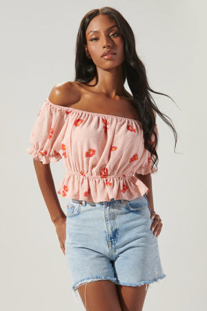 Sugarlips Besame Floral Edith Off The Shoulder Ruffle Top