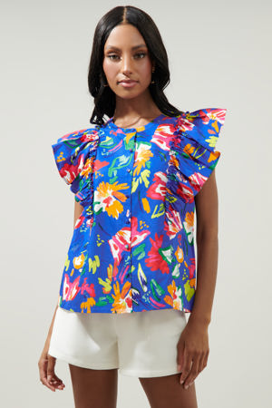 Sugarlips Esby Floral Strokes Vance Button Front Blouse