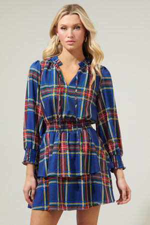 Sugarlips Lakeview Plaid Clifton Double Ruffle Dress