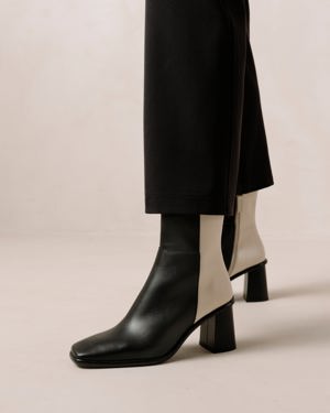 Alohas West Bicolor Black Cream Leather Ankle Boots