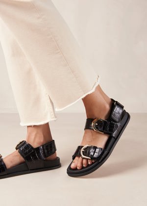 Alohas Leone Alli Black Leather Sandals