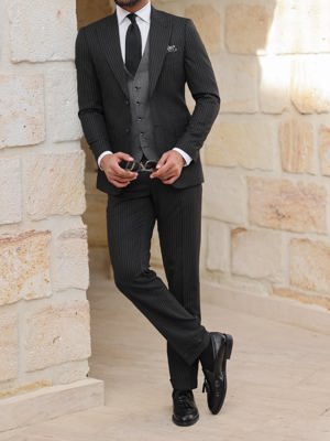 Viossi Black Double-Sided Vest Suit 3-Piece