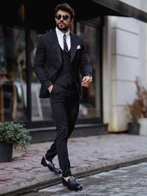 Viossi Black Slim-Fit Suit 3-Piece