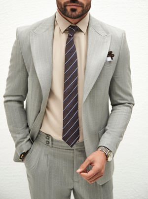Viossi Grey Striped Slim-Fit Suit 2-Piece
