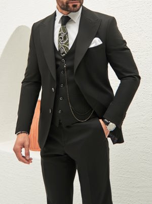 Viossi Black Slim-Fit Suit 3-Piece