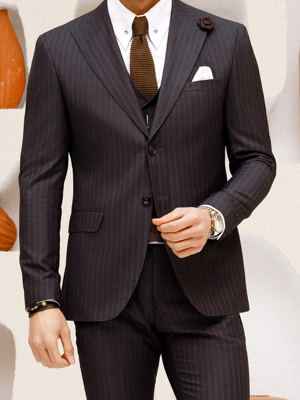 Viossi Black Striped Slim-Fit Suit 3-Piece