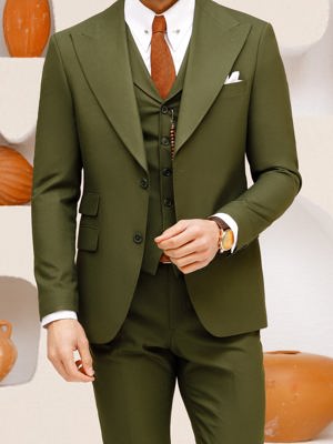 Viossi Khaki Slim-Fit Suit 3-Piece