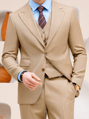 Viossi Beige Striped Slim-Fit Suit 3-Piece