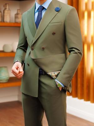 Viossi Khaki Double Breasted Suit 2-Piece