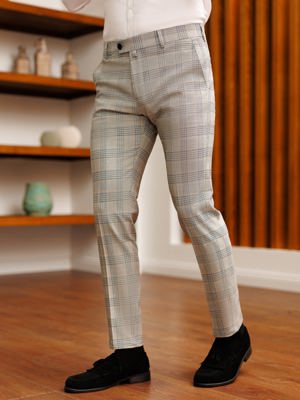 Viossi Grey Plaid Slim-Fit Pants