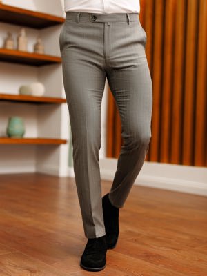 Viossi Grey Striped Slim-Fit Pants