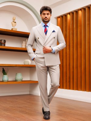 Viossi Light Grey Double Breasted Suit 2-Piece