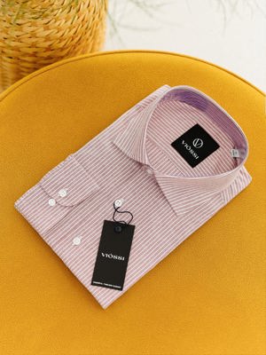 Viossi Dusty Pink Striped Italian Spread Collar Shirt