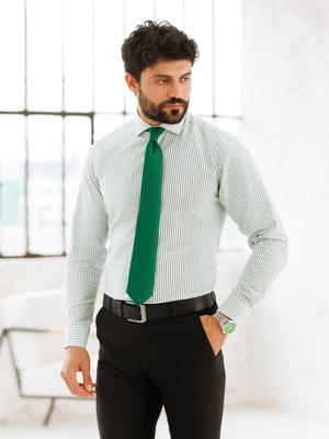 Viossi Green Striped Spread Collar Shirt