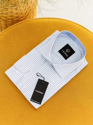 Viossi Sky-Blue Striped Italian Spread Collar Shirt