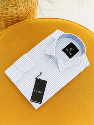 Viossi Sky-Blue Striped Slim-Fit Shirt