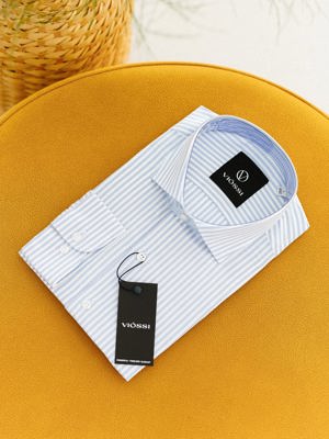 Viossi Sky-Blue Striped Spread Collar Shirt