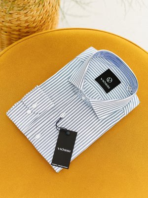Viossi Blue Striped Spread Collar Shirt