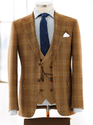 Viossi Brown Plaid Slim-Fit Suit 3-Piece